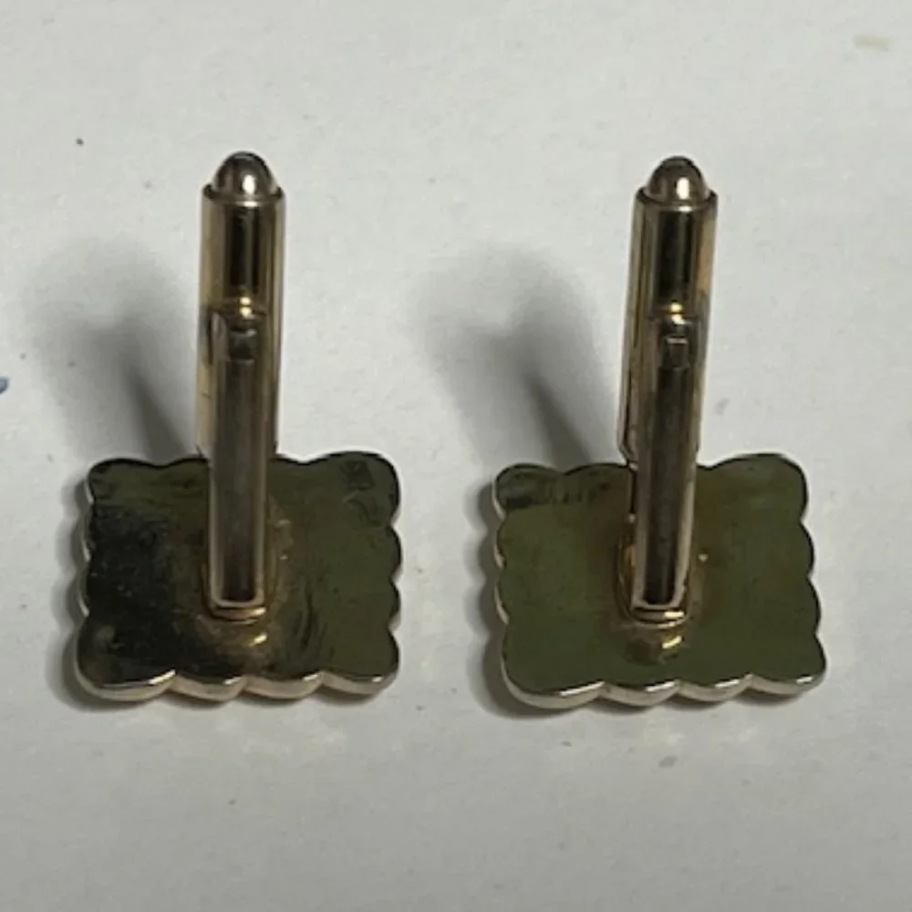 VTG Gold Tone Square Shaped Striped Ribbon Style Cuff Links Retro Gift